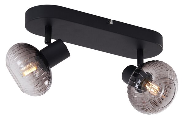 Spotlight plafon rotund negru cu sticlă fumuriu 2 lumini - Teddy