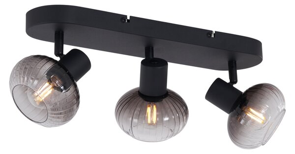 Spotlight plafon rotund negru cu sticlă fumuriu 3 lumini - Teddy