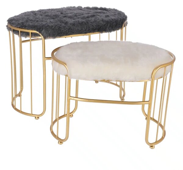 Set taburete Perla metalice cu blanita sintetica, baza aurie, design modern 2 piese