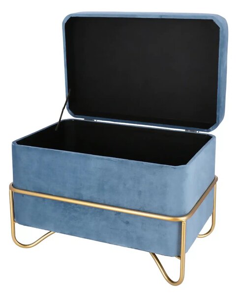 Set elegant Luna de taburete cu spatiu de depozitare, catifea si baza metalica aurie 2 piese