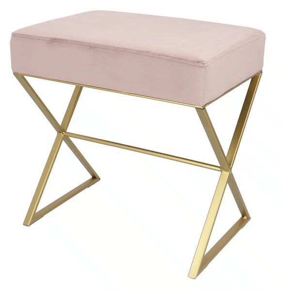 Bancuta eleganta din catifea cu baza metalica aurie, design modern 51x35x53 cm - ROZ - 51x35x53 cm - Baza metalica aurie