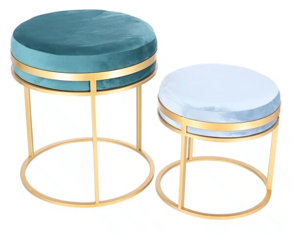 Set taburete Aqua metalice cu sezut din catifea, baza aurie, design modern 2 piese
