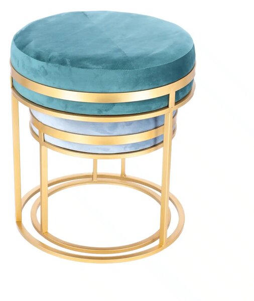Set taburete Aqua metalice cu sezut din catifea, baza aurie, design modern 2 piese