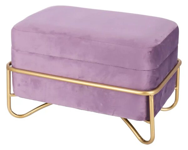 Set elegant Luna de taburete cu spatiu de depozitare, catifea si baza metalica aurie 2 piese