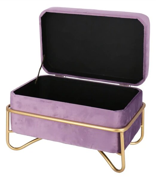 Set elegant Luna de taburete cu spatiu de depozitare, catifea si baza metalica aurie 2 piese