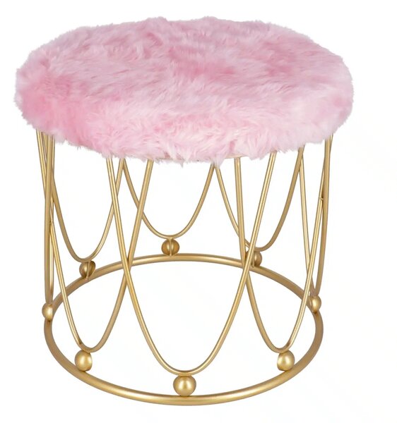 Taburet Pinky baza metalica aurie tapitat roz pudrat