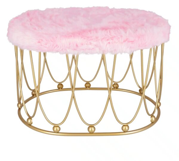 Taburet Pinky oval baza metalica aurie tapitat