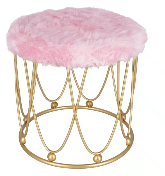 Taburet Pinky baza metalica aurie tapitat roz pudrat