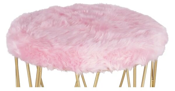 Taburet Pinky baza metalica aurie tapitat roz pudrat