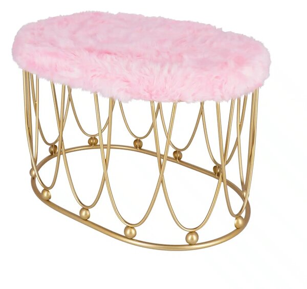 Taburet Pinky oval baza metalica aurie tapitat