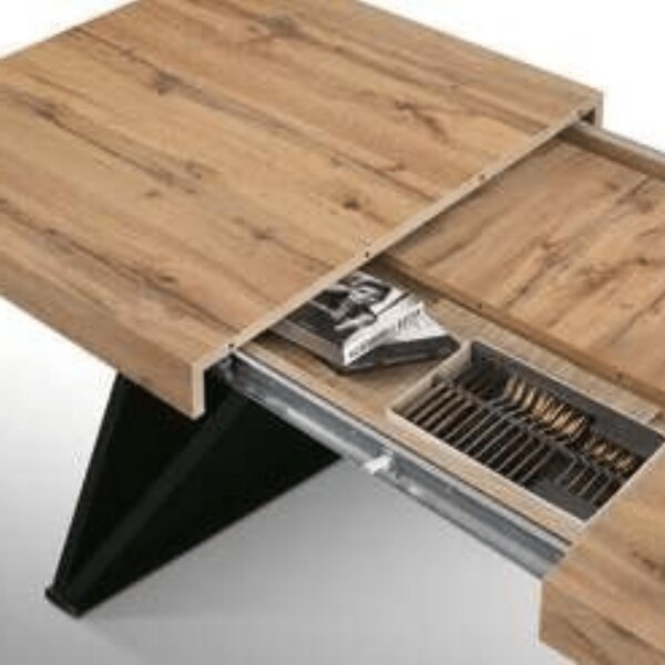 Masa Carole extensibila, picior Mdf - GRI CIMENT - 180 cm / 90 cm / 77 cm