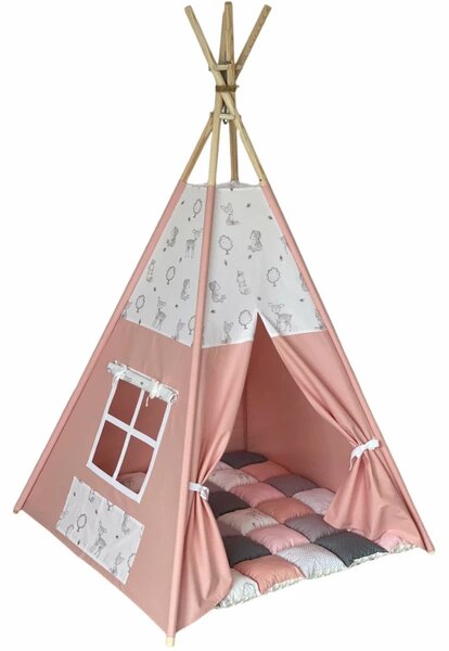 Cort teepee + saltea Pink Forest