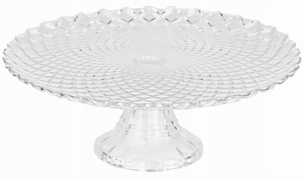 Fructiera tip platou din sticla cu picior pentru prajituri, torturi, fructe, aperitive, 25.5 cm