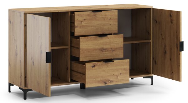 Mazzoni Comodă LANA 04 Stejar Artisan - DULAP VERTICAL CU 2 UȘI CU SERTARE