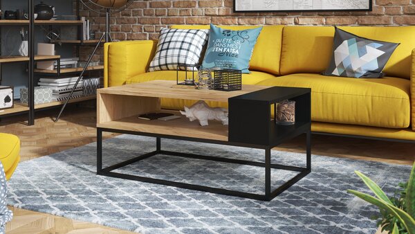 Mazzoni LYNX Stejar Craft Auriu/Negru Mat - MĂSUȚĂ DE CAFEA MODERNĂ STILUL LOFT