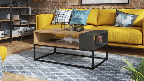 Mazzoni LYNX Stejar Artisan/Antracit (Gri închis) - MĂSUȚĂ DE CAFEA MODERNĂ STILUL LOFT