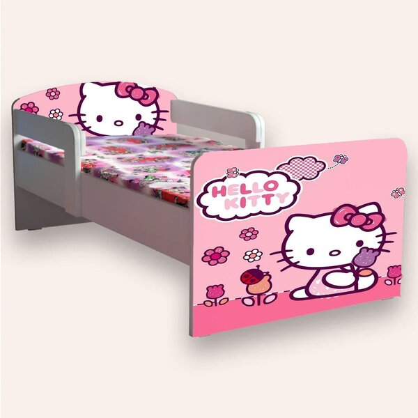 Pat copii HELLO KITTY cu manere Mic 2-8 ani Cu sertar Fara saltea