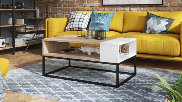 Mazzoni LYNX Stejar Sonoma/Alb Mat - MĂSUȚĂ DE CAFEA MODERNĂ STILUL LOFT