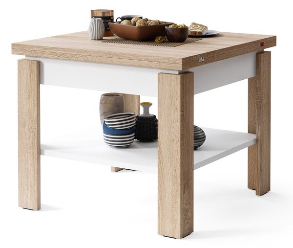 Mazzoni LEO Stejar Sonoma/Alb Mat - MASĂ COMPACTĂ CU BLAT EXTENSIBIL MĂSUȚĂ DE CAFEA