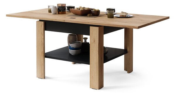 Mazzoni LEO Stejar Craft Auriu/Negru Mat - MASĂ COMPACTĂ CU BLAT EXTENSIBIL MĂSUȚĂ DE CAFEA