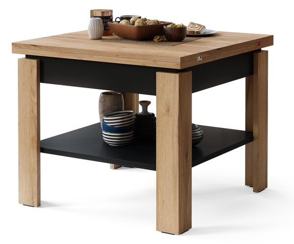 Mazzoni LEO Stejar Craft Auriu/Negru Mat - MASĂ COMPACTĂ CU BLAT EXTENSIBIL MĂSUȚĂ DE CAFEA