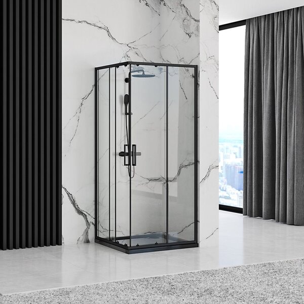 Rea Punto Black Mat, cabină de duș cu uşă glisantă 90 (uşă) x 90 (uşă) x 190 cm, sticlă transparentă de 5 mm, profil negru, REA-K4801