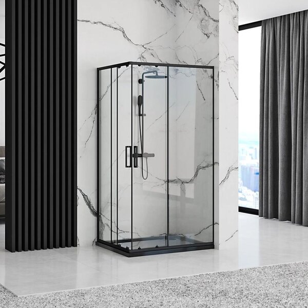Rea Punto Black Mat, cabină de duș cu ușă glisantă 80 (uşă) x 100 (uşă) x 190 cm, sticlă transparentă de 5 mm, profil negru, REA-K4806