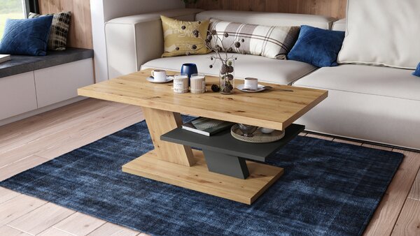 Mazzoni CLIFF MAT Stejar Artisan/Antracit (Gri închis) - MĂSUȚĂ DE CAFEA MODERNĂ