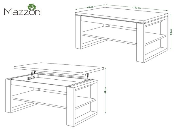 Mazzoni NUO Stejar Artisan/Antracit (Gri închis) - MĂSUȚĂ MODERNĂ CU BLAT CARE SE RIDICĂ