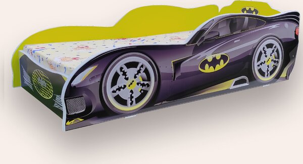 Pat masina Batman Mare 2-12 ani Galben Cu saltea