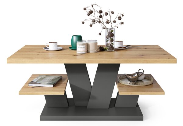 Mazzoni VIVA MAT Stejar Artisan/Antracit (Gri închis) - MĂSUȚĂ DE CAFEA MODERNĂ CU RAFTURI