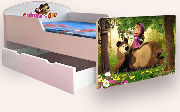 Pat copii Masha (Sakura) si Oso Mare 2-12 ani Cu sertar Cu saltea