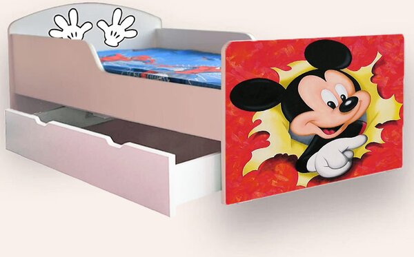 Pat copii Mickey Mouse Mare 2-12 ani Cu sertar Fara saltea