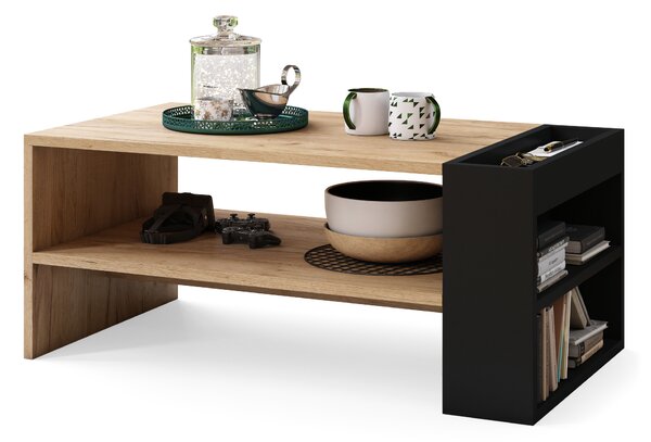 Mazzoni NEFRI Stejar Craft Auriu/Negru Mat - MĂSUȚĂ DE CAFEA MODERNĂ CU RAFT