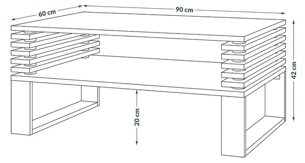 Mazzoni GOKEE S-90 Beton Deschis Atelier/Negru Mat - MĂSUȚĂ DE CAFEA MODERNĂ CU LAMELE