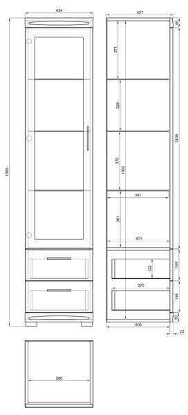 Vitrina SIMPLE KWD1SZ2 Beton Millennium/Alb Luciu - DULAP CU RAFTURI PENTRU LIVIMG STICLĂ
