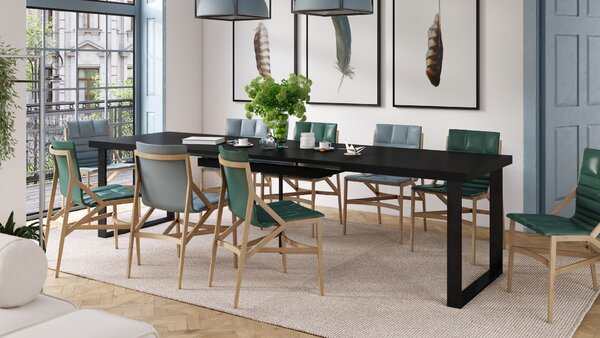 Mazzoni AVELLA Negru Mat - MASĂ LOFT PENTRU LIVING/SUFRAGERIE EXTENSIBILĂ până la 310 cm!