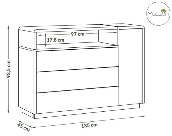 Mazzoni Comodă FOLK K-135 Antracit (gri închis)/Stejar Artisan - MODERNĂ PENTRU CAMERA DE ZI