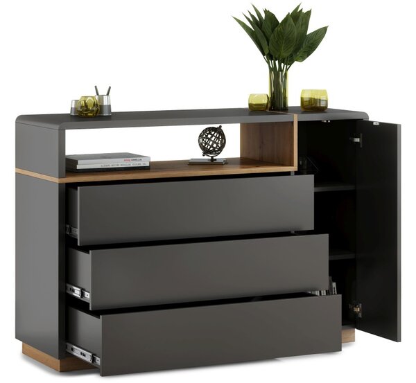 Mazzoni Comodă FOLK K-135 Antracit (gri închis)/Stejar Artisan - MODERNĂ PENTRU CAMERA DE ZI