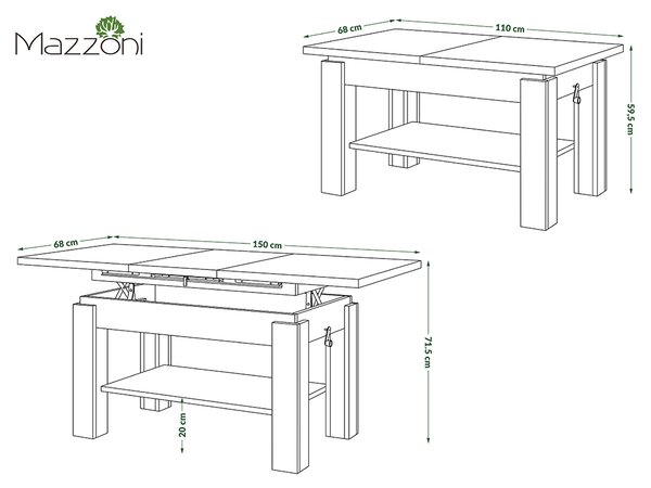 Mazzoni ASTORIA Stejar Craft Auriu - MĂSUȚĂ EXTENSIBILĂ MĂSUȚĂ DE CAFEA CU RAFT