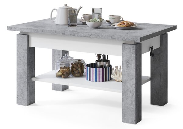 Mazzoni ASTORIA Beton Millennium/Alb Mat - MĂSUȚĂ EXTENSIBILĂ MĂSUȚĂ DE CAFEA CU RAFT