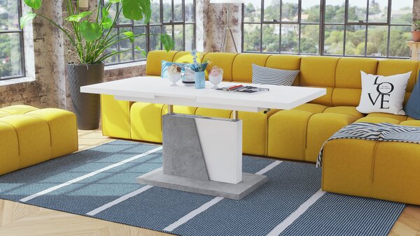 Mazzoni GRAND NOIR Alb Mat/Beton Millennium - MĂSUȚĂ DE CAFEA EXTENSIBILĂ MODERNĂ