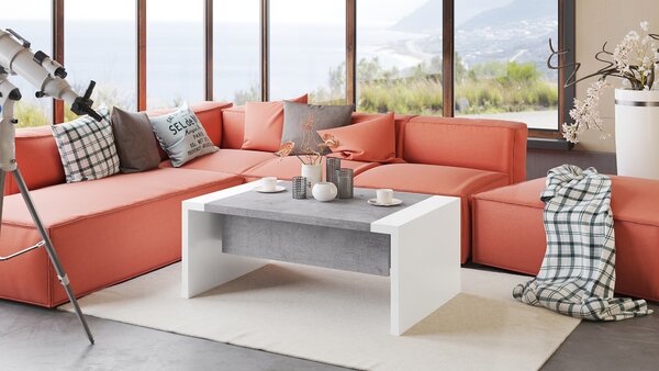Mazzoni SPACE Beton Millennium/Alb - MĂSUȚĂ EXTENSIBILĂ CU RIDICAREA BLATULUI MĂSUȚĂ DE CAFEA