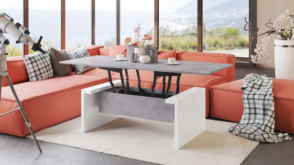 Mazzoni SPACE Beton Millennium/Alb - MĂSUȚĂ EXTENSIBILĂ CU RIDICAREA BLATULUI MĂSUȚĂ DE CAFEA
