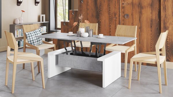 Mazzoni SPACE Beton Millennium/Alb - MĂSUȚĂ EXTENSIBILĂ CU RIDICAREA BLATULUI MĂSUȚĂ DE CAFEA