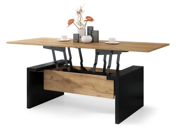 Mazzoni SPACE Stejar Craft Auriu/Negru - MĂSUȚĂ EXTENSIBILĂ CU RIDICAREA BLATULUI MĂSUȚĂ DE CAFEA