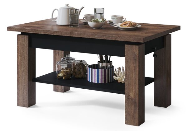Mazzoni ASTORIA Stejar Maro/Negru Mat - MĂSUȚĂ EXTENSIBILĂ MĂSUȚĂ DE CAFEA CU RAFT