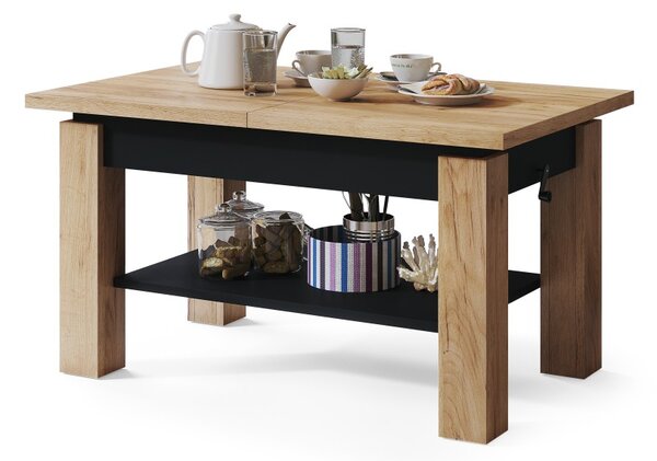 Mazzoni ASTORIA Stejar Craft Auriu/Negru Mat - MĂSUȚĂ EXTENSIBILĂ MĂSUȚĂ DE CAFEA CU RAFT