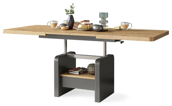 Mazzoni LEXUS Stejar Artisan/Antracit (Gri închis) - MĂSUȚĂ DE CAFEA EXTENSIBILĂ MODERNĂ