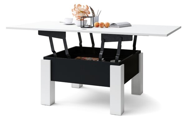 Mazzoni OSLO Alb/Negru - MĂSUȚĂ EXTENSIBILĂ CU RIDICAREA BLATULUI MĂSUȚĂ DE CAFEA